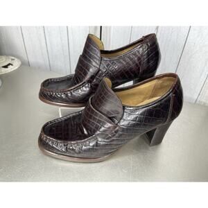 Vintage Rush Hour Leather Croco Block Heels Brown Y2K Size 8